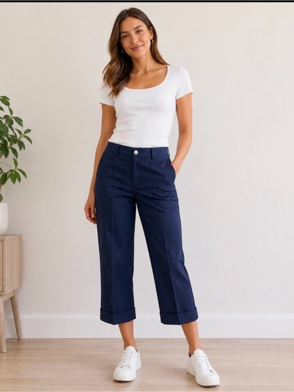 Clean girl preppy NWT LRL Ralph Lauren City Blue, Hi-rise Cropped Pants. size 12